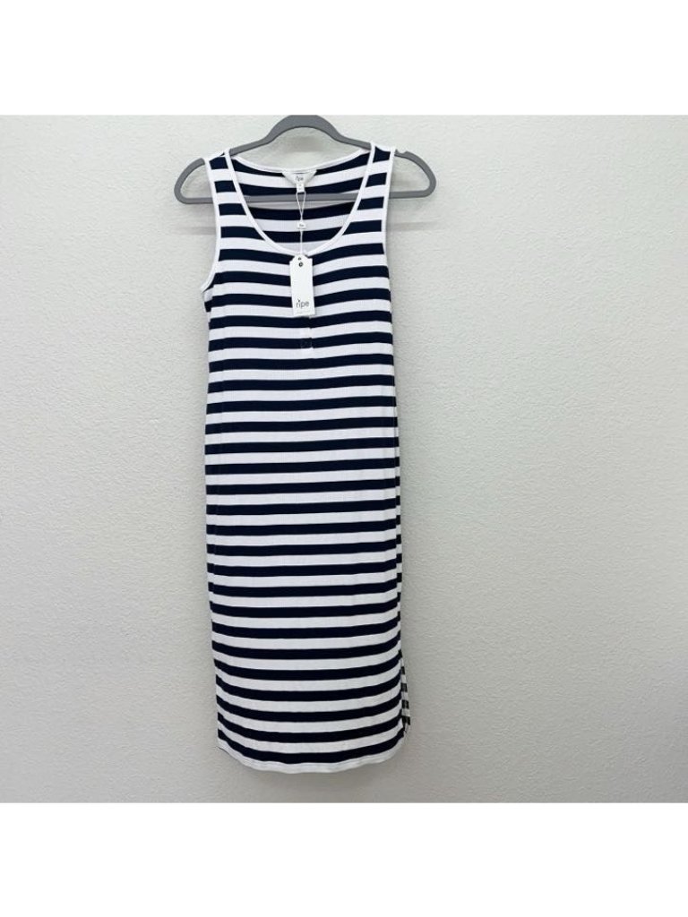 Ripe Nursing Lee Button Down Rib Dress Navy/White Sleeveless Womens Medium New